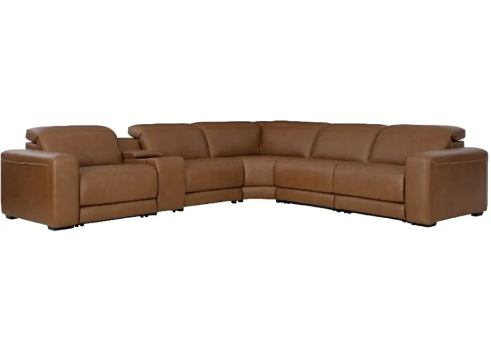 Signature Design by Ashley® Magic Man 6-Piece Caramel Power Reclining Sectional with Console