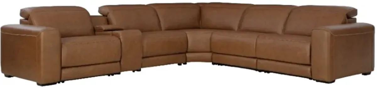 Signature Design by Ashley® Magic Man 6-Piece Caramel Power Reclining Sectional with Console