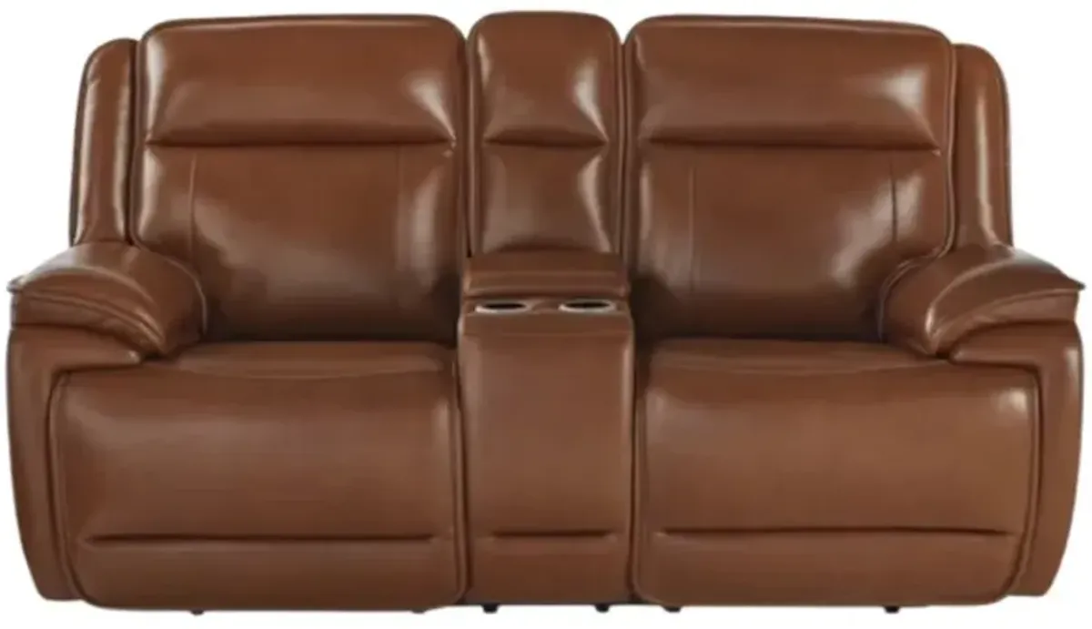Signature Design by Ashley® Healy Pier Chocolate Leather Power Reclining Loveseat with Console and Adjustable Headrest