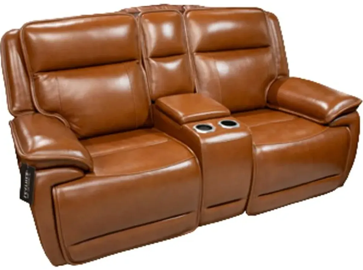 Signature Design by Ashley® Healy Pier Chocolate Leather Power Reclining Loveseat with Console