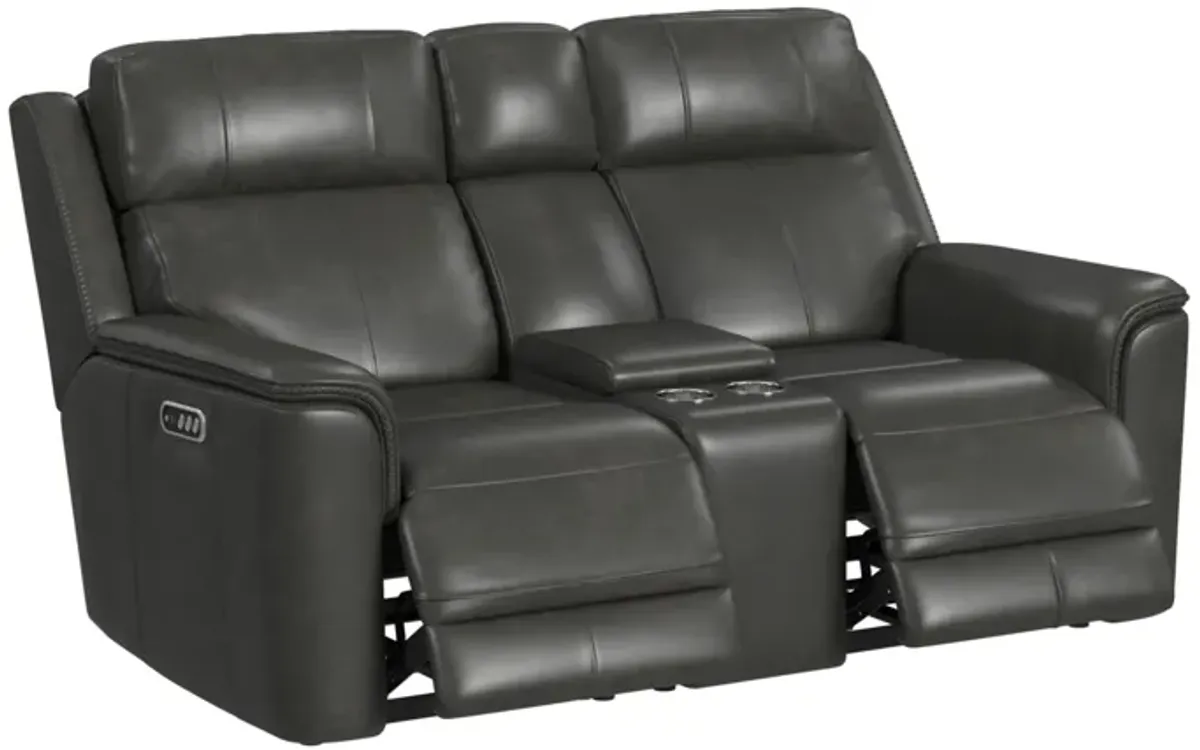 Elements International Mustang Anthrocite Power Reclining Console Loveseat with Power Headrest and Lumbar