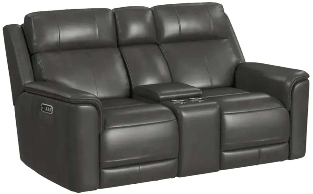 Elements International Mustang Anthrocite Power Reclining Console Loveseat with Power Headrest and Lumbar