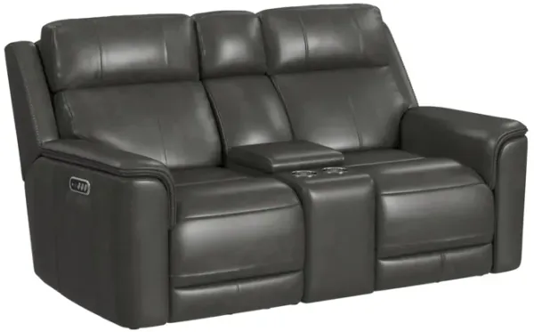 Elements International Mustang Anthrocite Power Reclining Console Loveseat with Power Headrest and Lumbar