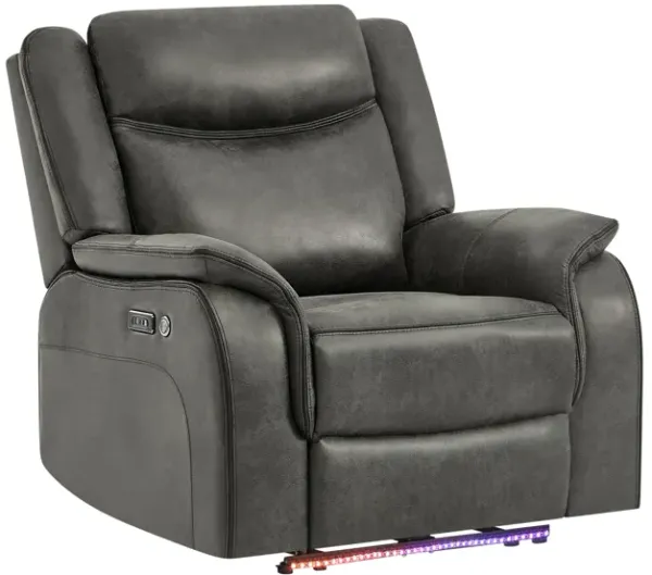 Global Furniture Badlands Charcoal Power Recliner with LED and Audio System