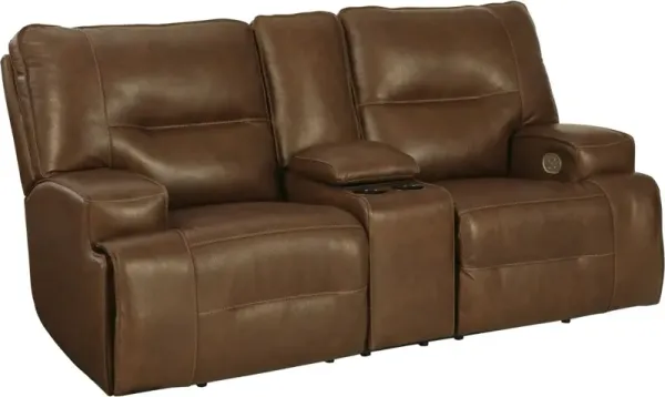 Signature Design by Ashley® Francesca Auburn Power Reclining Loveseat with Console and Adjustable Headrest