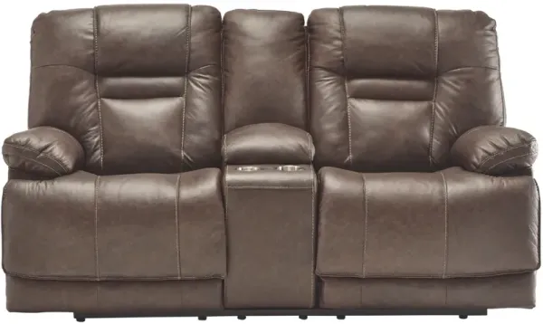 Signature Design by Ashley® Wurstrow Umber Power Reclining Loveseat Loveseat with Console and Adjustable Headrest