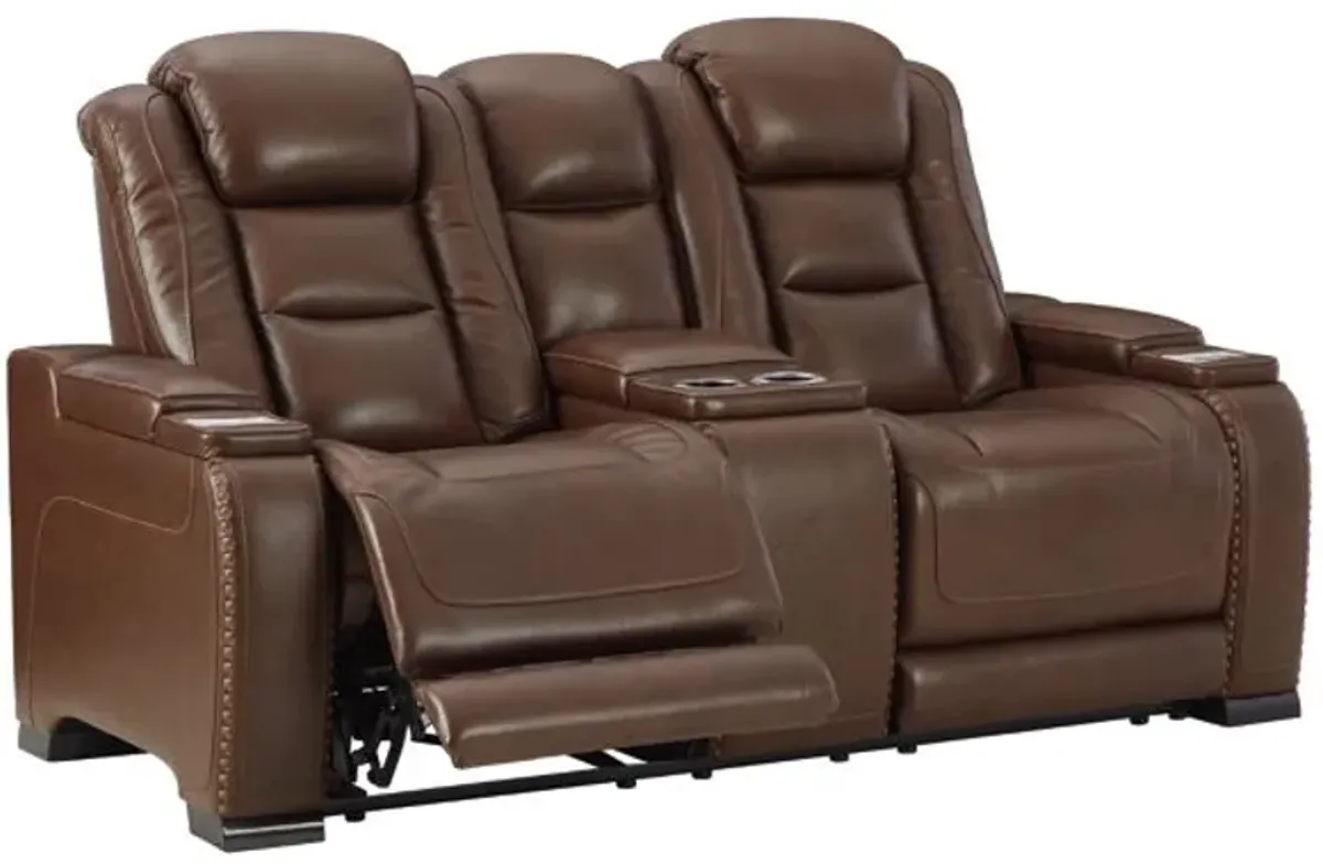 Signature Design by Ashley® The Man-Den Mahogany Power Reclining Loveseat