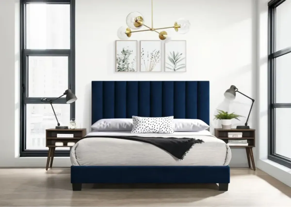 Elements International Coyote 3-Piece Caroll Navy Queen Bed with Two End Table Set