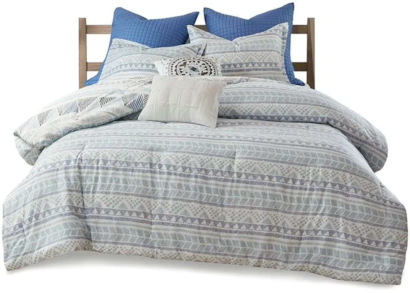 Olliix by Urban Habitat Rochelle 7 Piece Blue King/California King Cotton Reversible Comforter Set