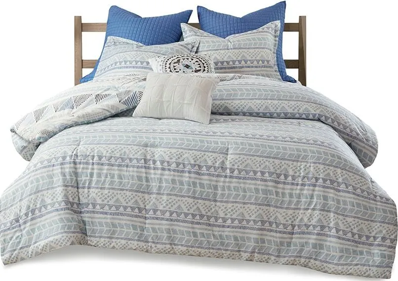 Olliix by Urban Habitat Rochelle 7 Piece Blue King/California King Cotton Reversible Comforter Set