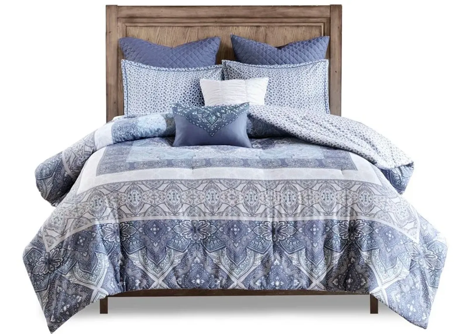 Olliix by Urban Habitat 7 Piece Blue Full/Queen Maggie Reversible Cotton Comforter Set