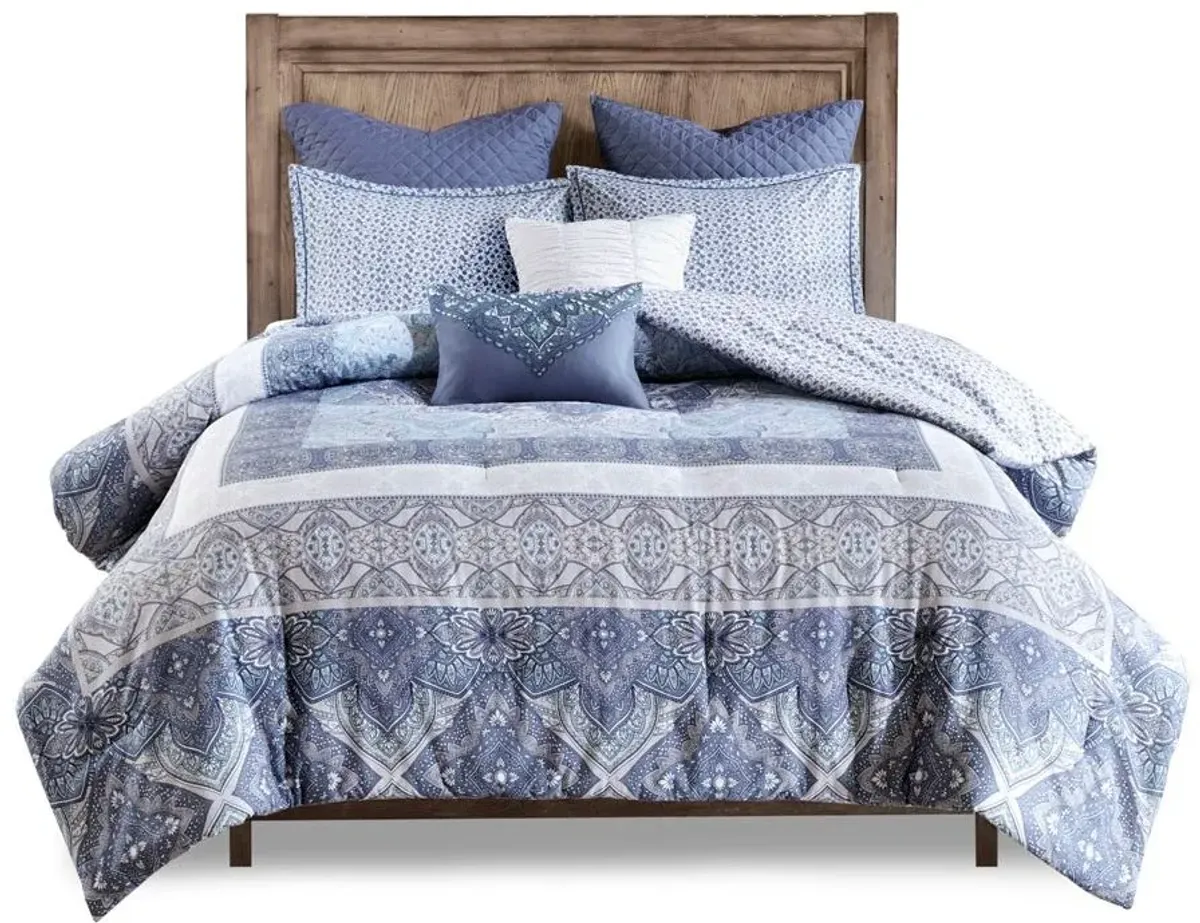 Olliix by Urban Habitat 7 Piece Blue Full/Queen Maggie Reversible Cotton Comforter Set