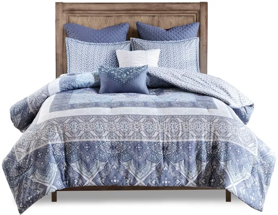 Olliix by Urban Habitat 7 Piece Blue Full/Queen Maggie Reversible Cotton Comforter Set