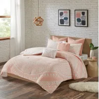 Olliix by Urban Habitat 7 Piece Blush Full/Queen Larisa Cotton Reversible Comforter Set