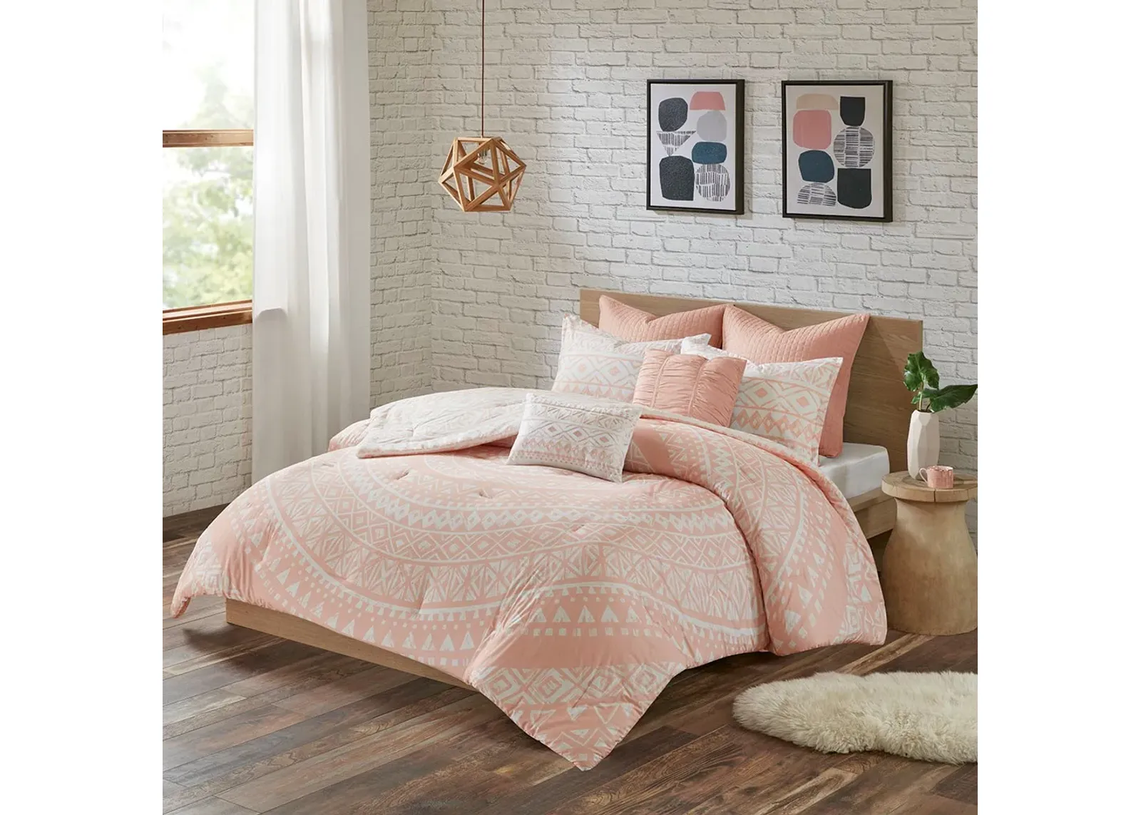 Olliix by Urban Habitat 7 Piece Blush Full/Queen Larisa Cotton Reversible Comforter Set