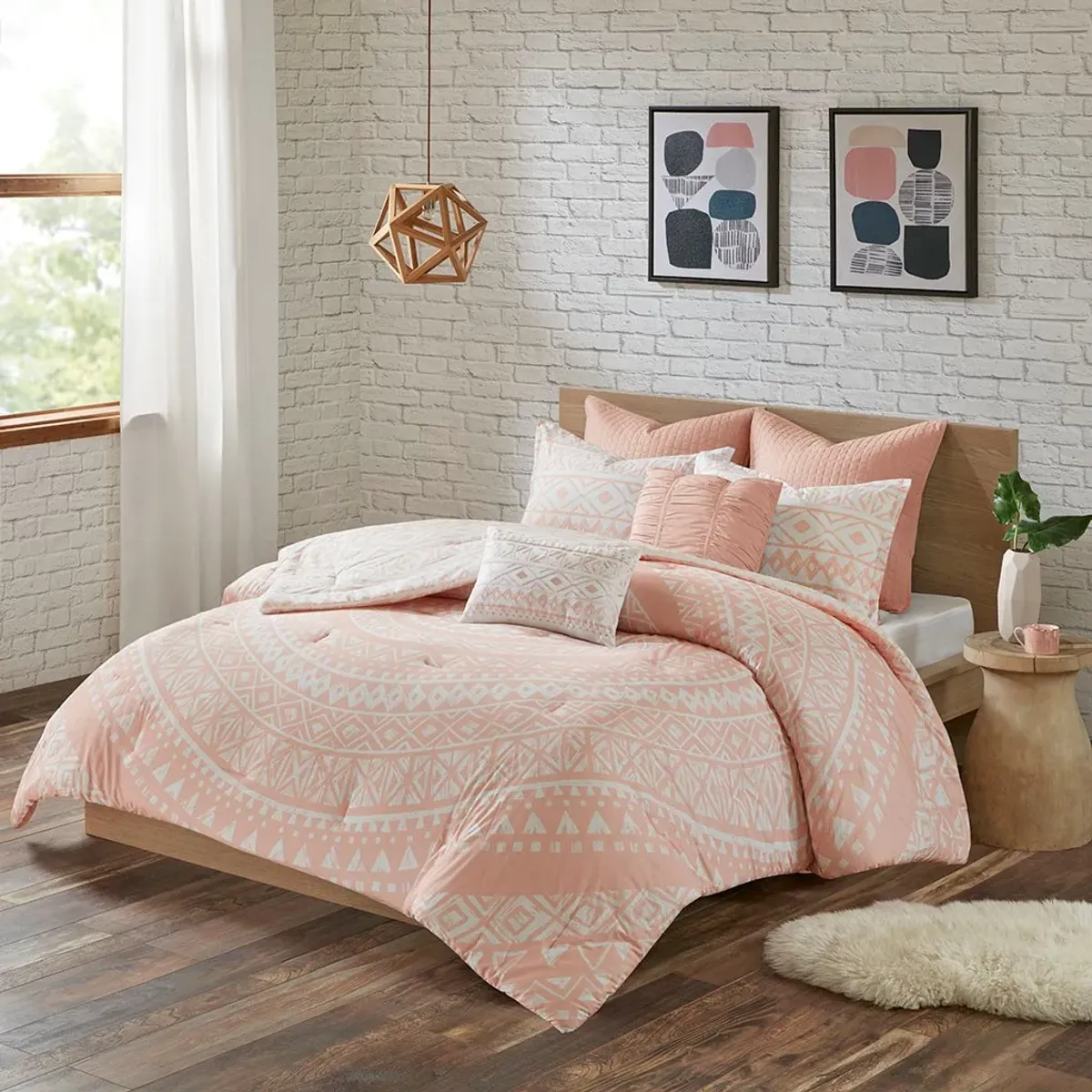 Olliix by Urban Habitat 7 Piece Blush Full/Queen Larisa Cotton Reversible Comforter Set