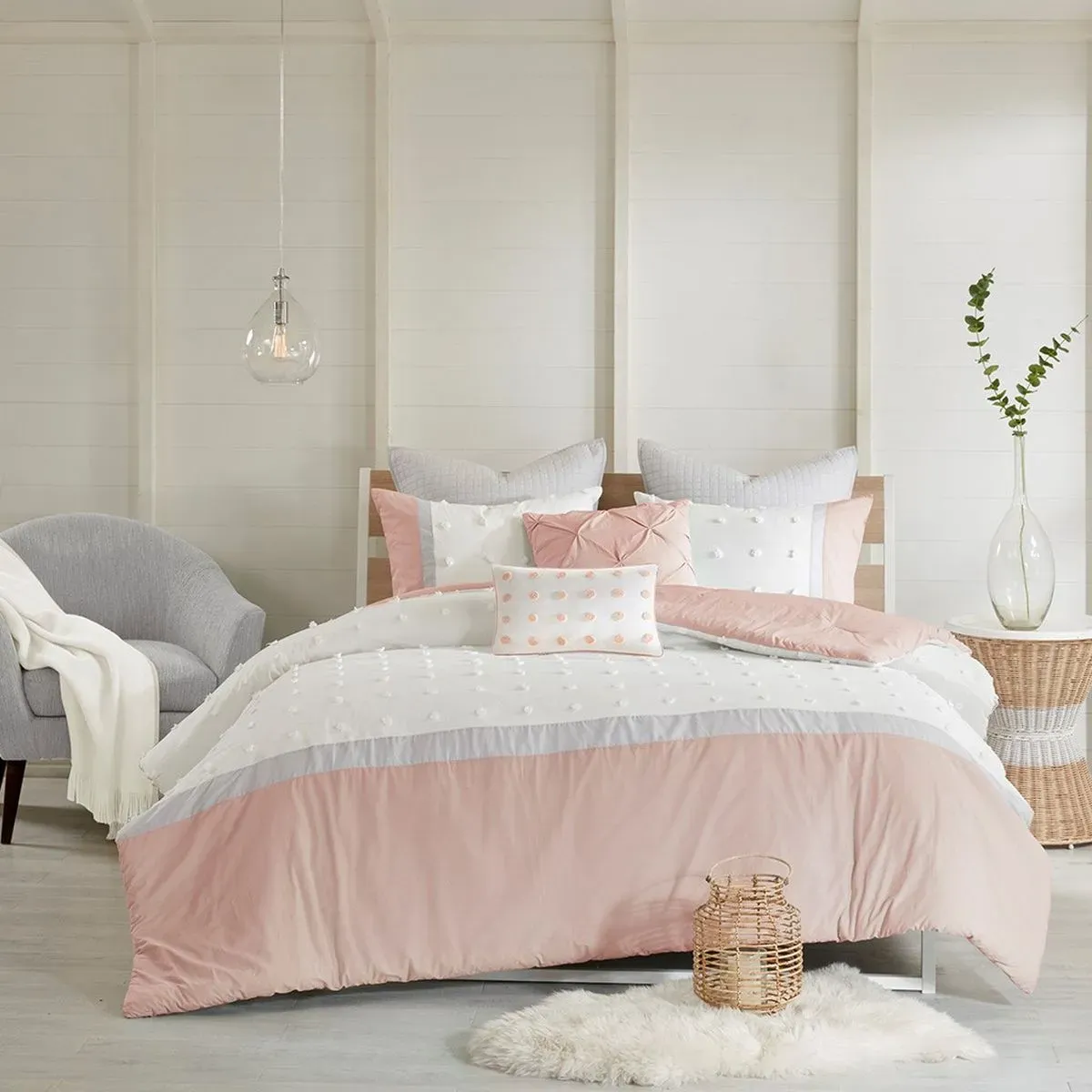 Olliix by Urban Habitat Blush Full/Queen Myla 7 Piece Cotton Jacquard Comforter Set