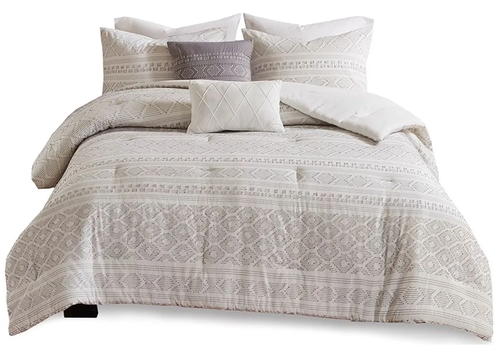 Olliix by Urban Habitat White/Grey King/California King Lizbeth 5 Piece Cotton Clip Jacquard Comforter Set