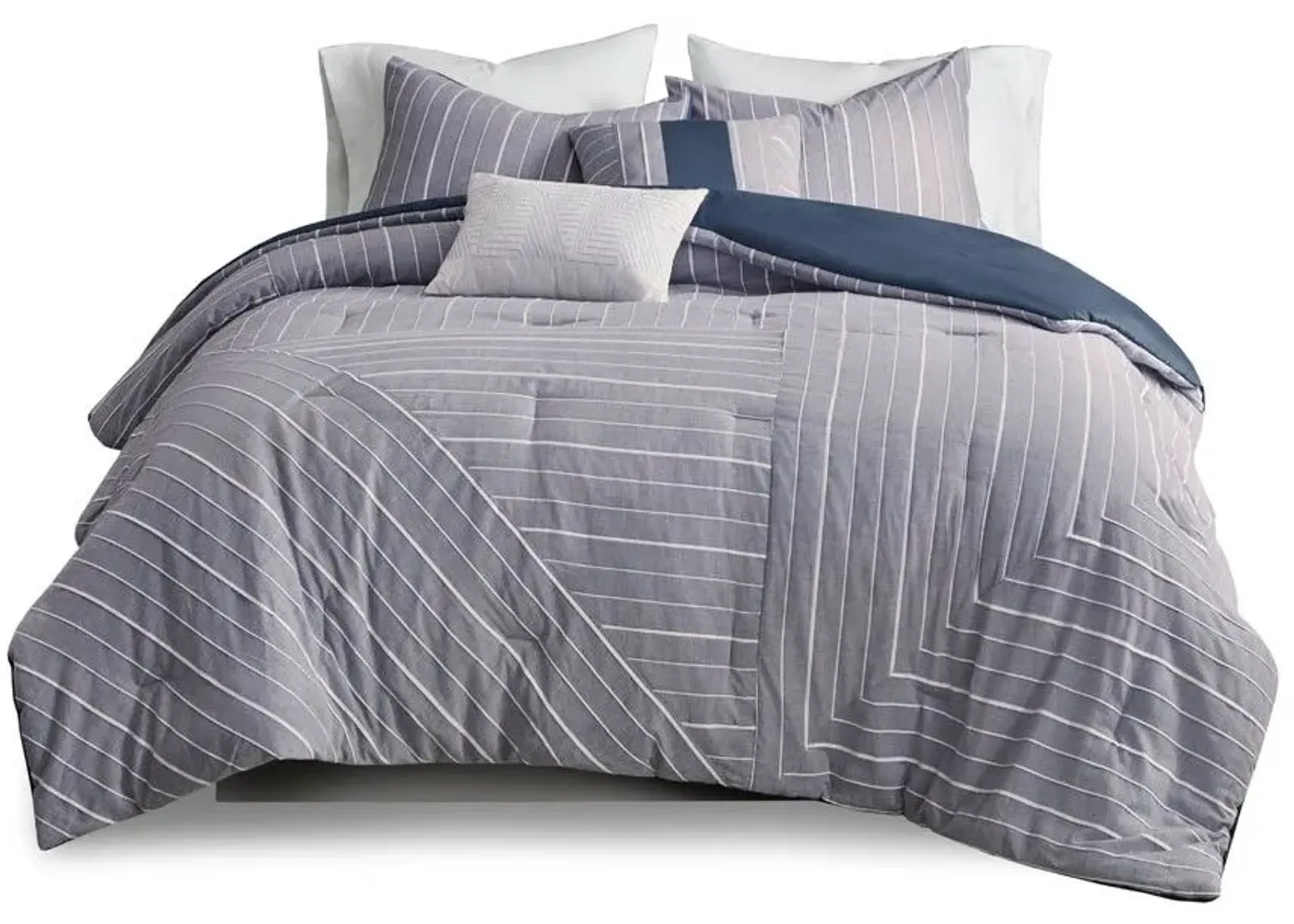 Olliix by Urban Habitat 5 Piece Chambray Indigo King/California King Bergen Cotton Rich Comforter Set