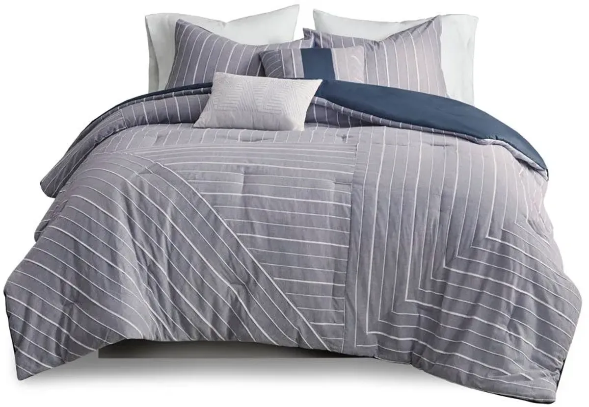 Olliix by Urban Habitat 5 Piece Chambray Indigo King/California King Bergen Cotton Rich Comforter Set