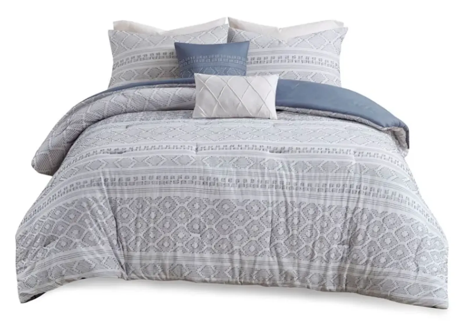 Olliix by Urban Habitat Lizbeth 5 Piece Indigo/White Full/Queen Cotton Clip Jacquard Comforter Set