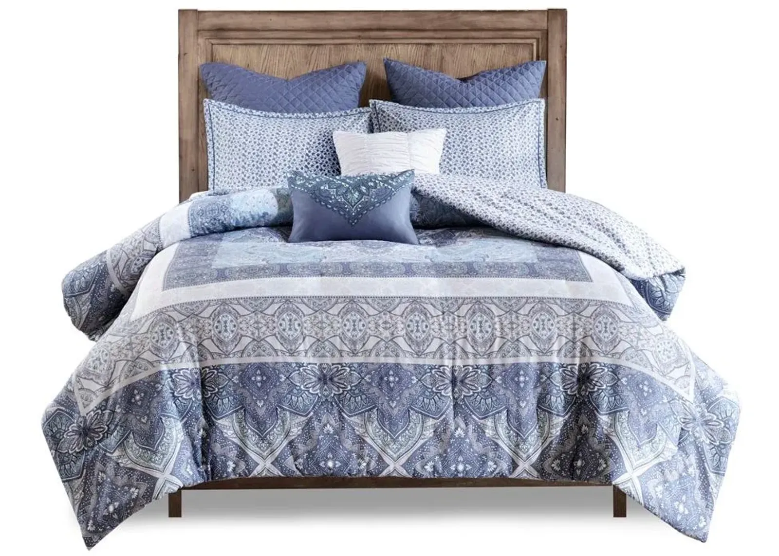 Olliix by Urban Habitat 7 Piece Blue Full/Queen Maggie Reversible Cotton Duvet Cover Set