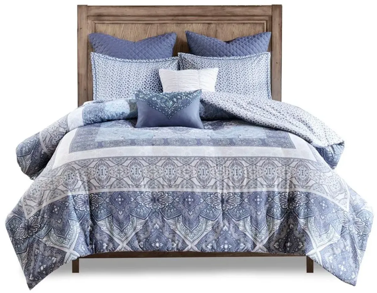 Olliix by Urban Habitat 7 Piece Blue Full/Queen Maggie Reversible Cotton Duvet Cover Set