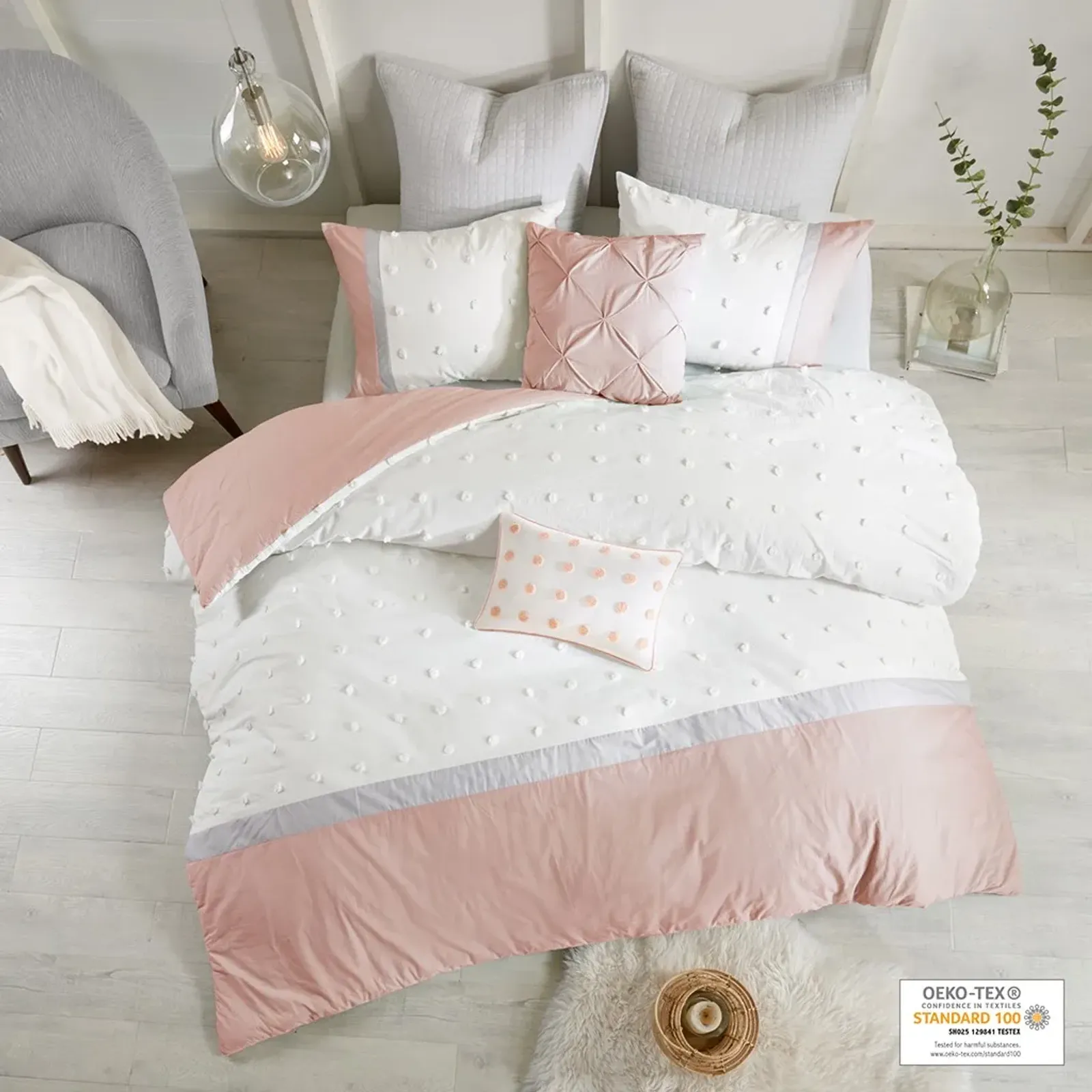 Olliix by Urban Habitat 7 Piece Blush Full/Queen Myla Cotton Jacquard Duvet Cover Set