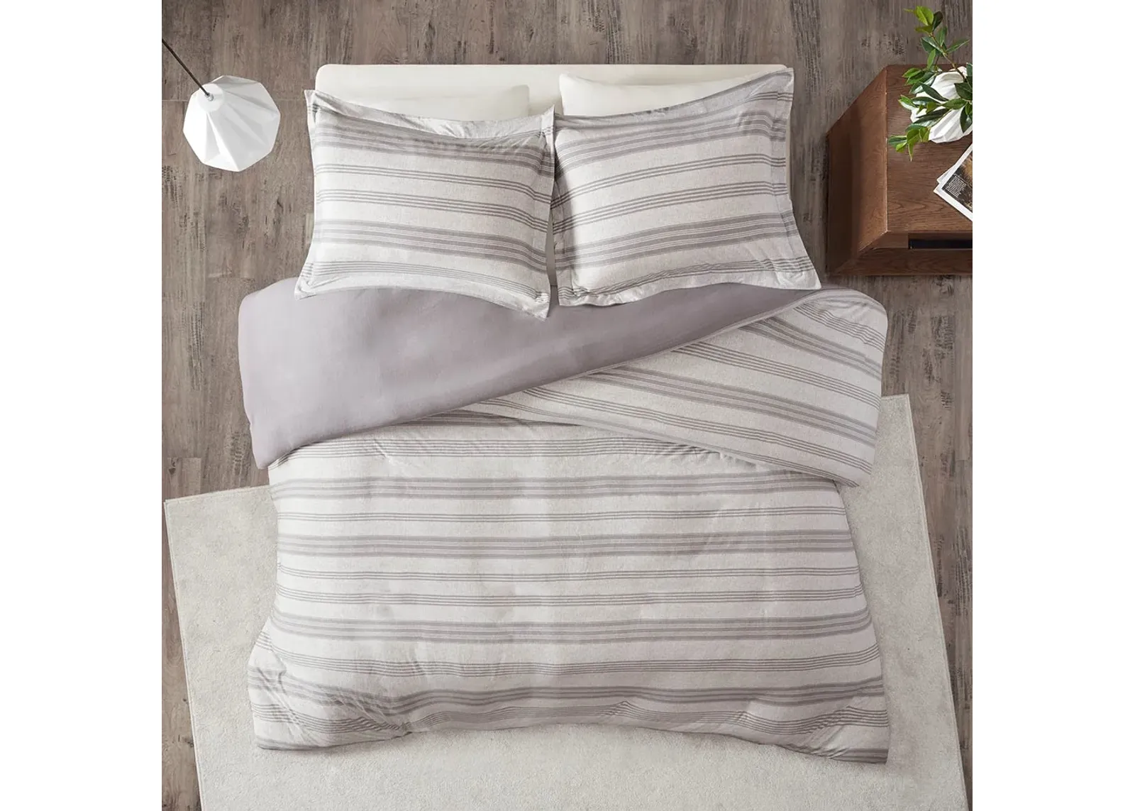 Olliix by Urban Habitat Grey Twin/Twin XL Cole Stripe Print Ultra Soft Cotton Blend Jersey Knit Duvet Cover Set