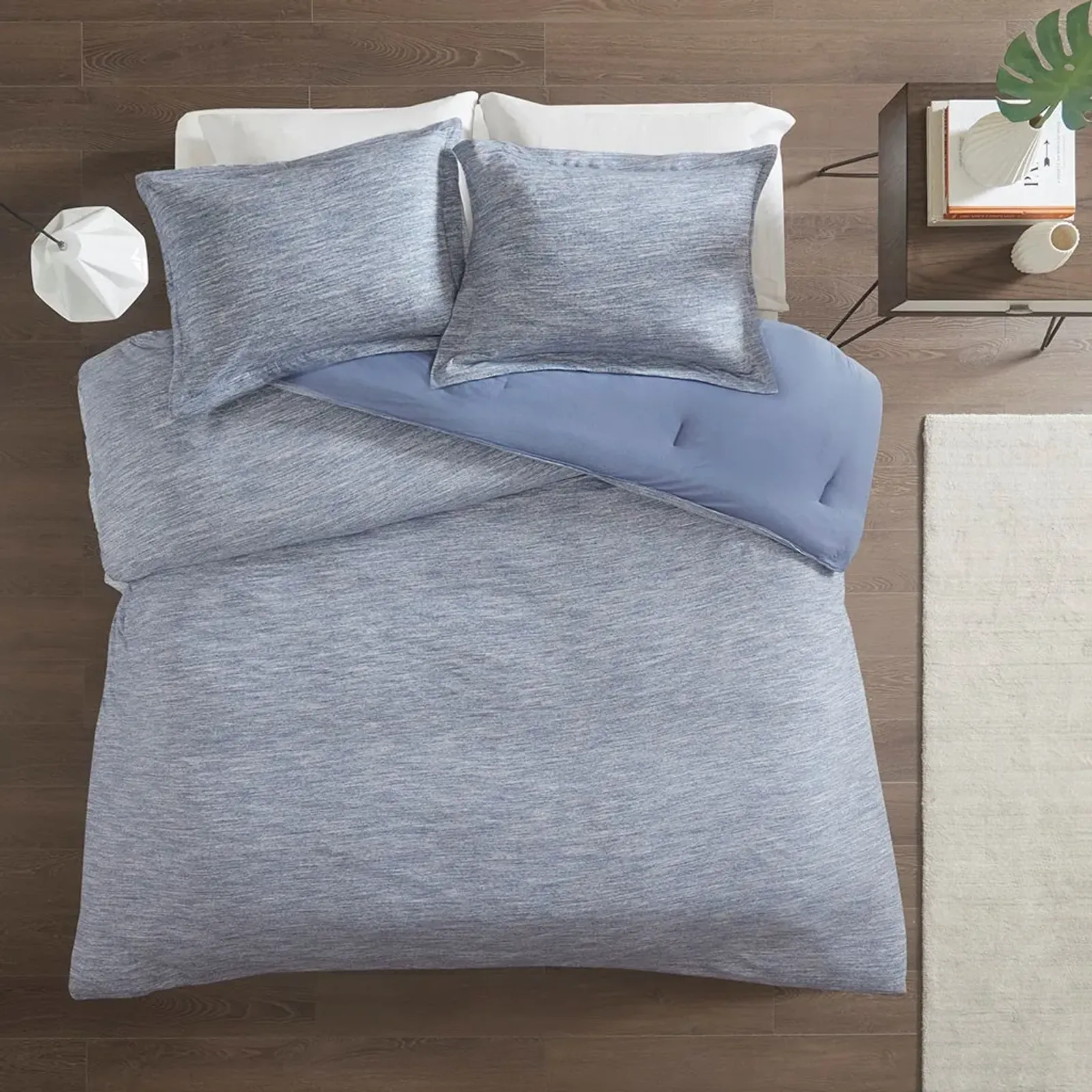 Olliix by Urban Habitat Blue Full/Queen Space Dyed Melange Cotton Jersey Knit Duvet Cover Set