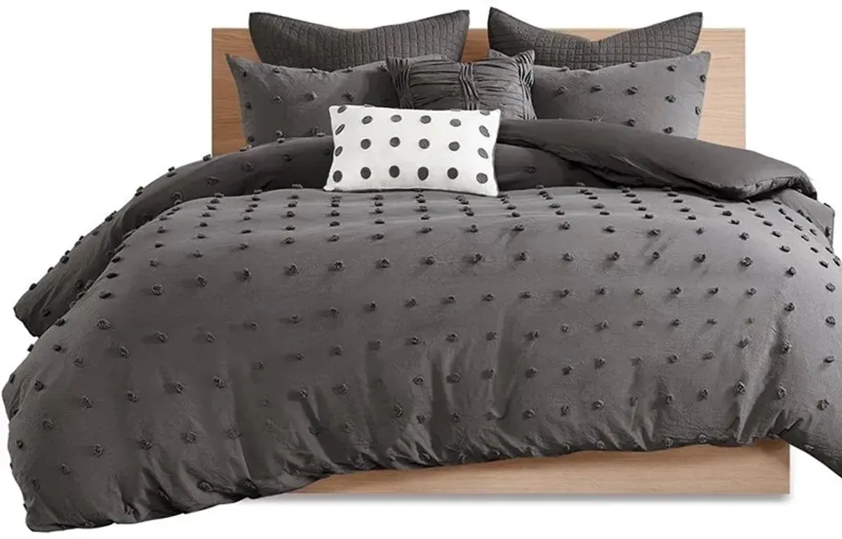 Olliix by Urban Habitat Charcoal King/California King Brooklyn Cotton Jacquard Duvet Cover Set
