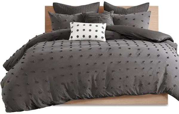 Olliix by Urban Habitat Charcoal King/California King Brooklyn Cotton Jacquard Duvet Cover Set