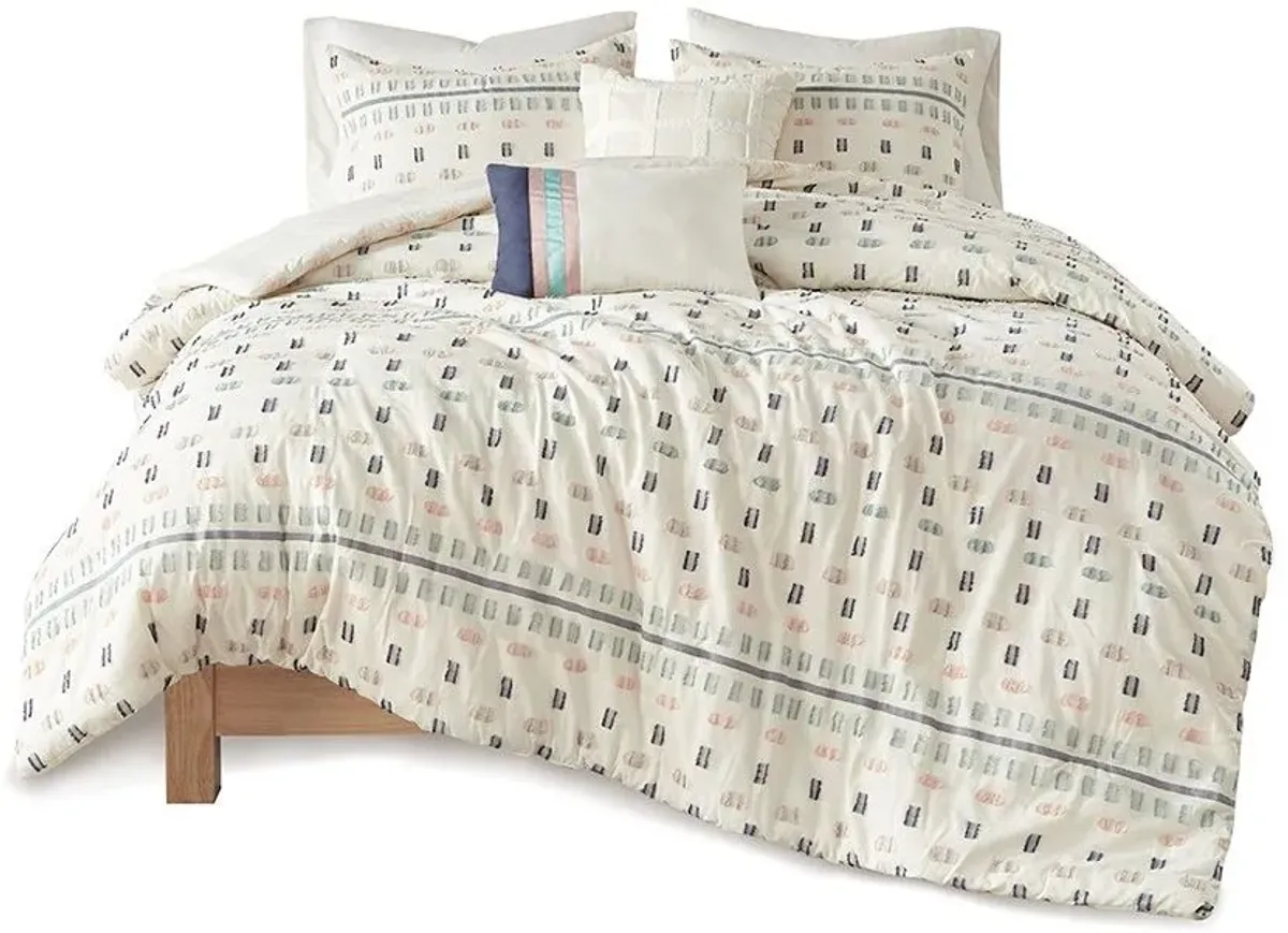 Olliix by Urban Habitat 5 Piece Aqua King/California King Auden Cotton Jacquard Duvet Cover Set