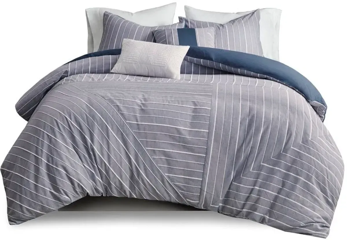 Olliix by Urban Habitat 5 Piece Chambray Indigo Full/Queen Bergen Cotton Rich Duvet Cover Set