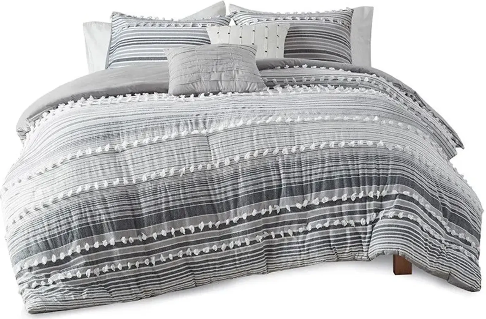 Olliix by Urban Habitat Grey Full/Queen Calum Cotton Jacquard Duvet Cover Set