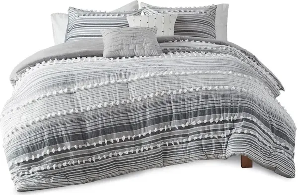 Olliix by Urban Habitat Grey Full/Queen Calum Cotton Jacquard Duvet Cover Set