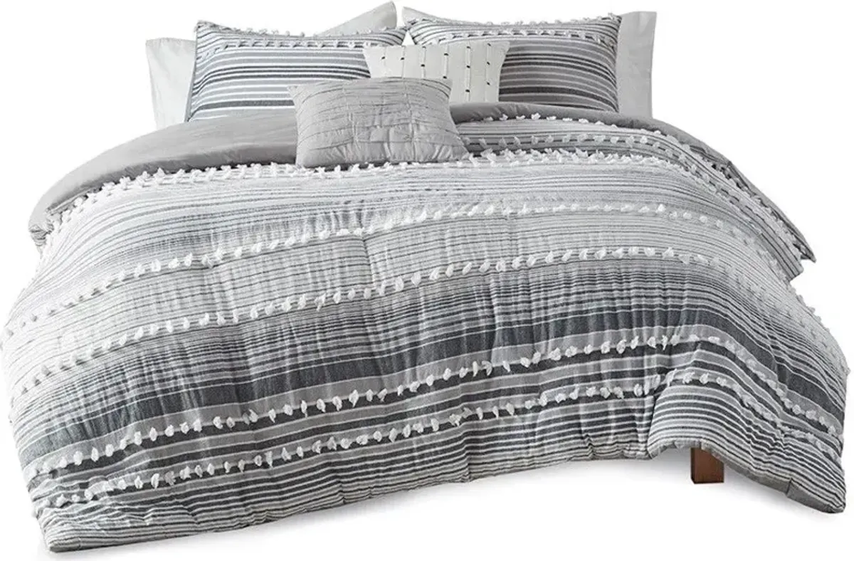 Olliix by Urban Habitat Grey King/California King Calum Cotton Jacquard Duvet Cover Set