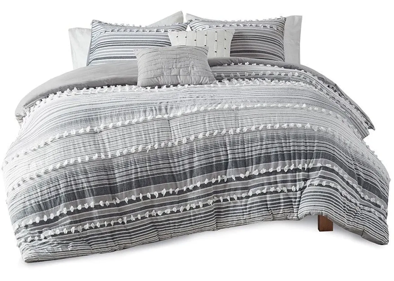 Olliix by Urban Habitat Grey King/California King Calum Cotton Jacquard Duvet Cover Set