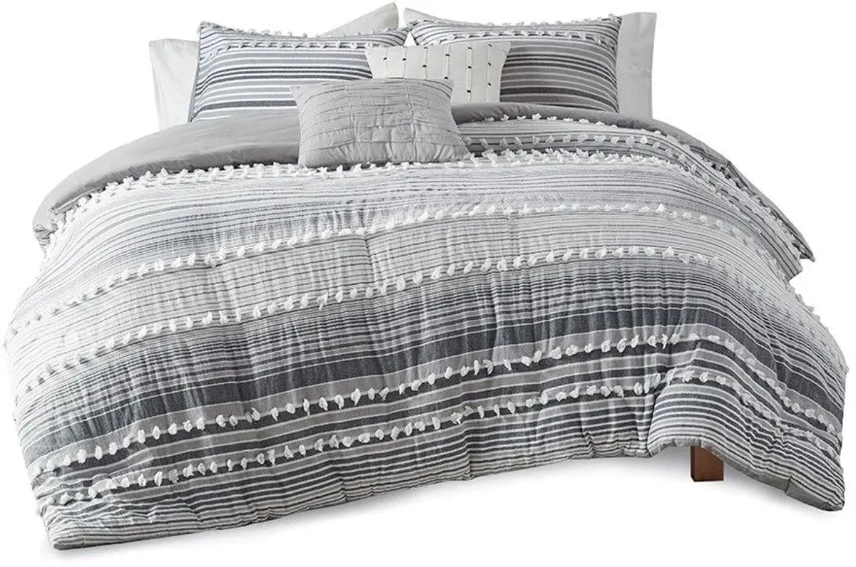 Olliix by Urban Habitat Grey King/California King Calum Cotton Jacquard Duvet Cover Set