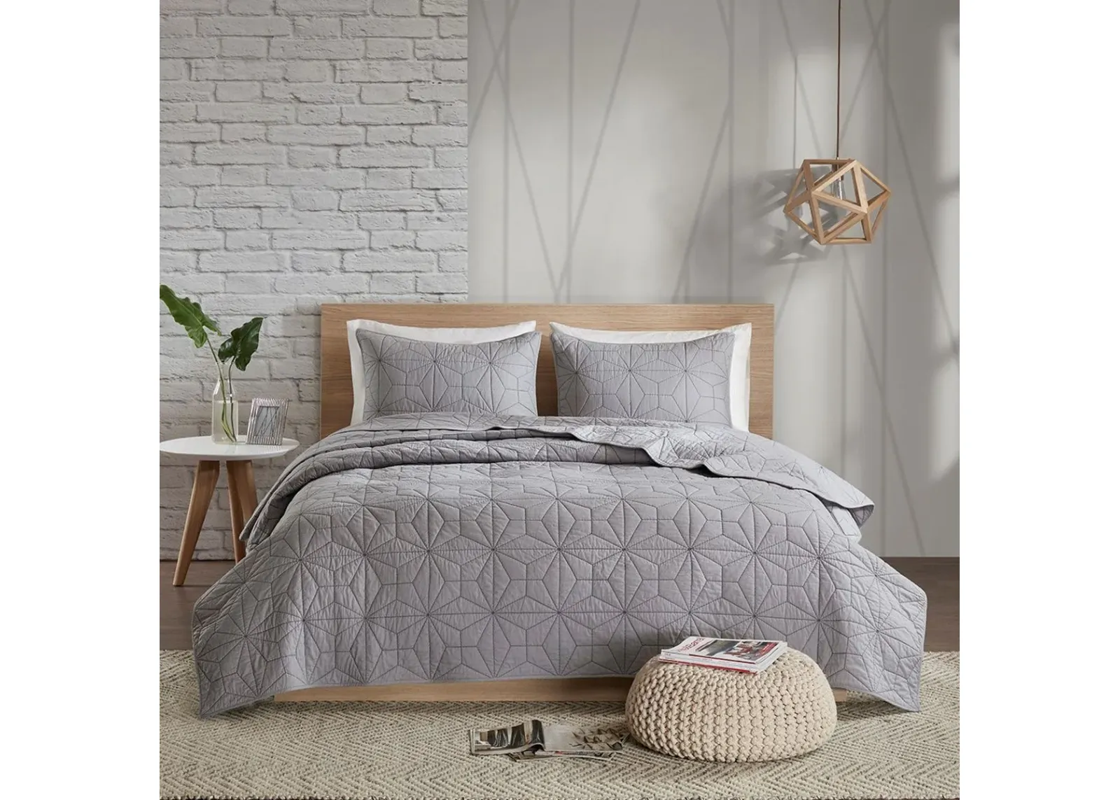 Olliix by Urban Habitat Grey Full/Queen Caden 3 Piece Cotton Coverlet Set