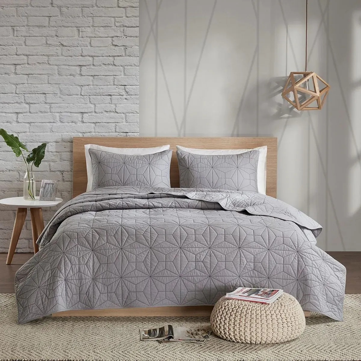 Olliix by Urban Habitat Grey Full/Queen Caden 3 Piece Cotton Coverlet Set