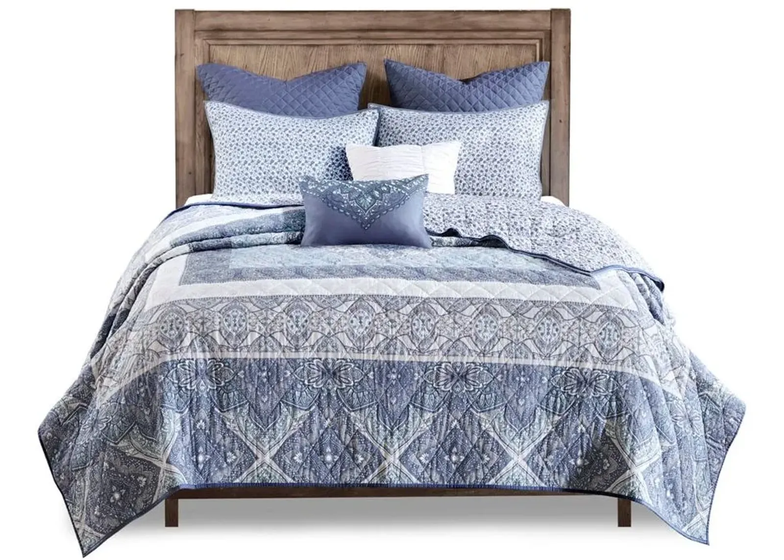 Olliix by Urban Habitat 7 Piece Blue Full/Queen Maggie Reversible Cotton Coverlet Set