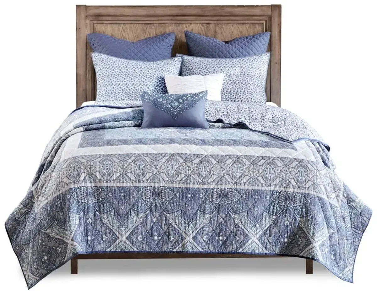 Olliix by Urban Habitat 7 Piece Blue Full/Queen Maggie Reversible Cotton Coverlet Set