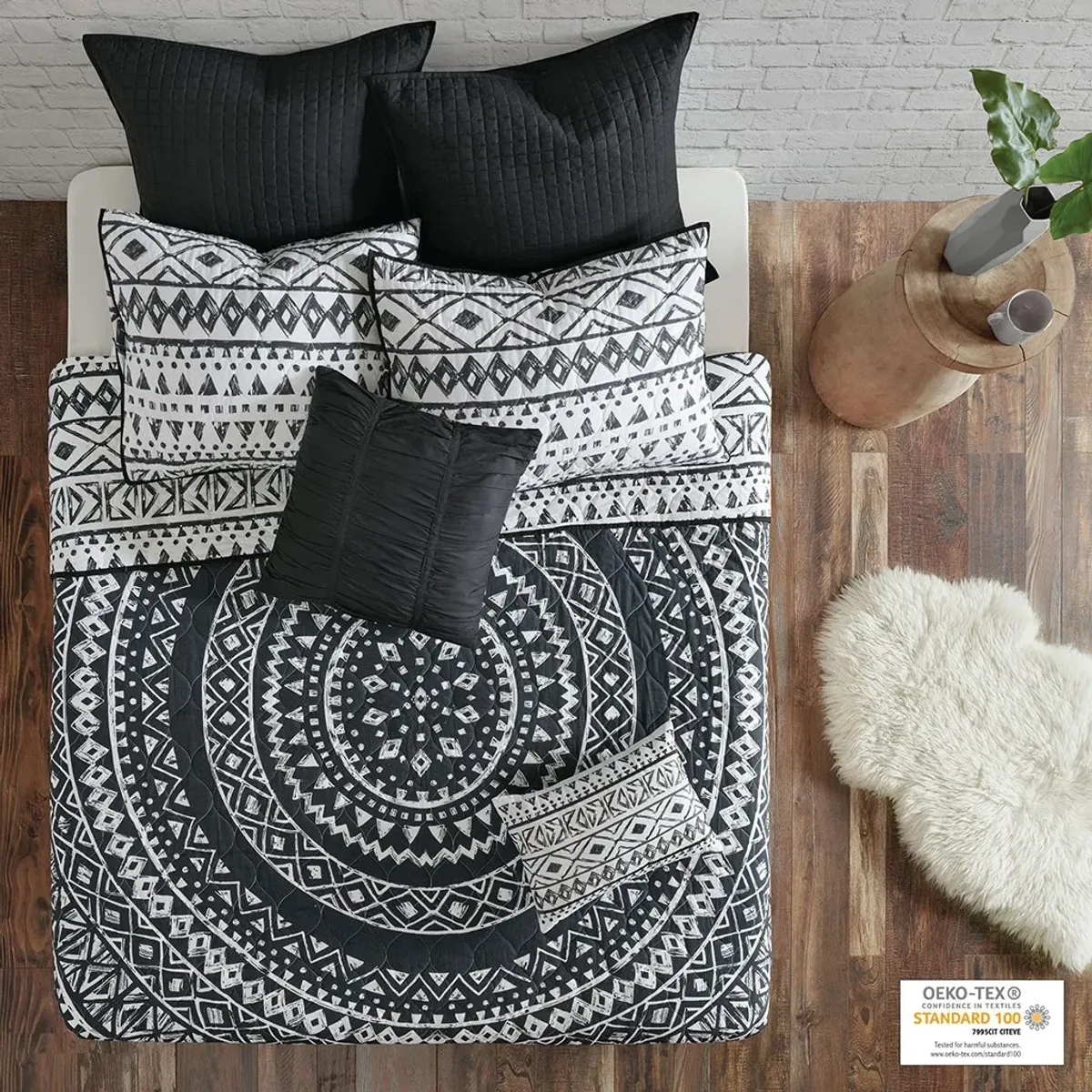 Olliix by Urban Habitat Larisa 7 Piece Black King/California King Cotton Reversible Coverlet Set