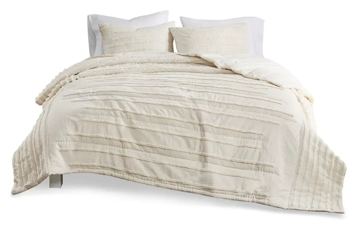 Olliix by Urban Habitat Mercer 3 Piece Ivory Full/Queen Cotton Chenille Coverlet Set