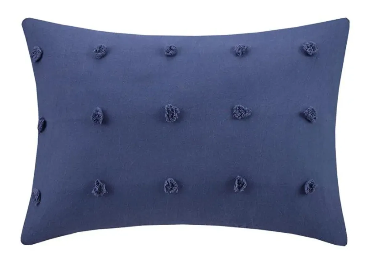 Olliix by Urban Habitat Brooklyn Indigo Blue Cotton Jacquard Pom Pom Oblong Pillow