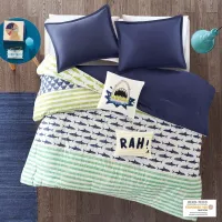 Olliix by Urban Habitat Kids Finn Green/Navy Twin Shark Cotton Comforter Set