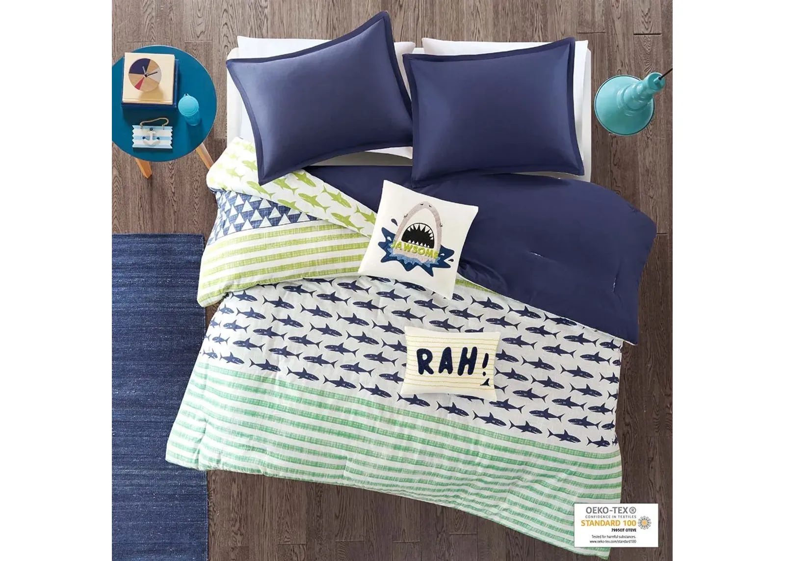 Olliix by Urban Habitat Kids Finn Green/Navy Twin Shark Cotton Comforter Set