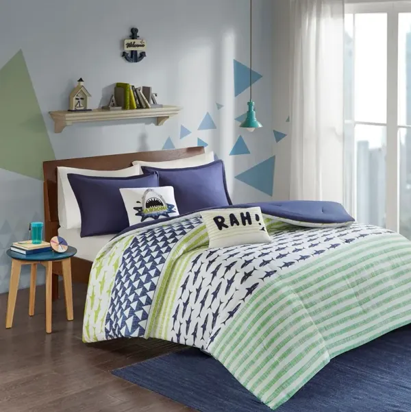 Olliix by Urban Habitat Kids Finn Green/Navy Full/Queen Shark Cotton Comforter Set