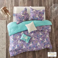 Olliix by Urban Habitat Kids Lola Purple Twin Unicorn Cotton Comforter Set